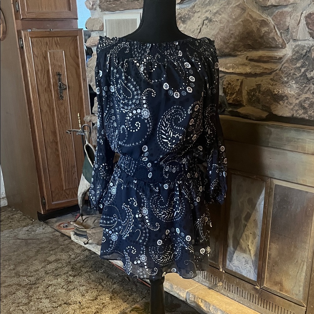 Chelsea28 Navy Swirl Long Sleeve Dress